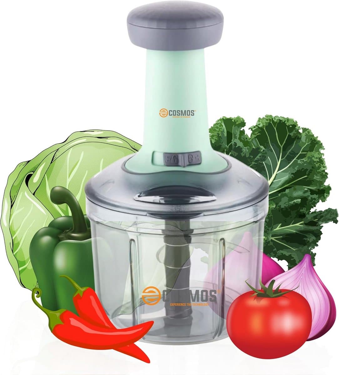 Foodchopper 900ml met 4 Rvs Messen voor Groente, Aardappelen, Ui en Salade — afbeelding 1