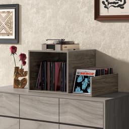 Platenspeler Meubel - LP-kast - Platenspelerkast - Draaitafelstandaard - Platenspelerstandaard - Vintage Displayplank - Grijs — thumbnail 4