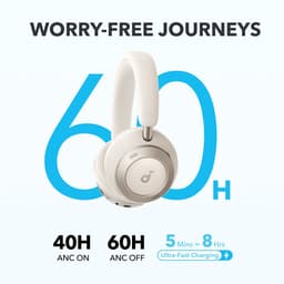 Soundcore Space One Pro by Anker, adaptieve actieve ruisonderdrukking, 6 microfoons, opvouwbaar design, 60 uur lossless audio, ultrasnel opladen, hi-res draadloze audio via LDAC, comfortabele pasvorm — thumbnail 10