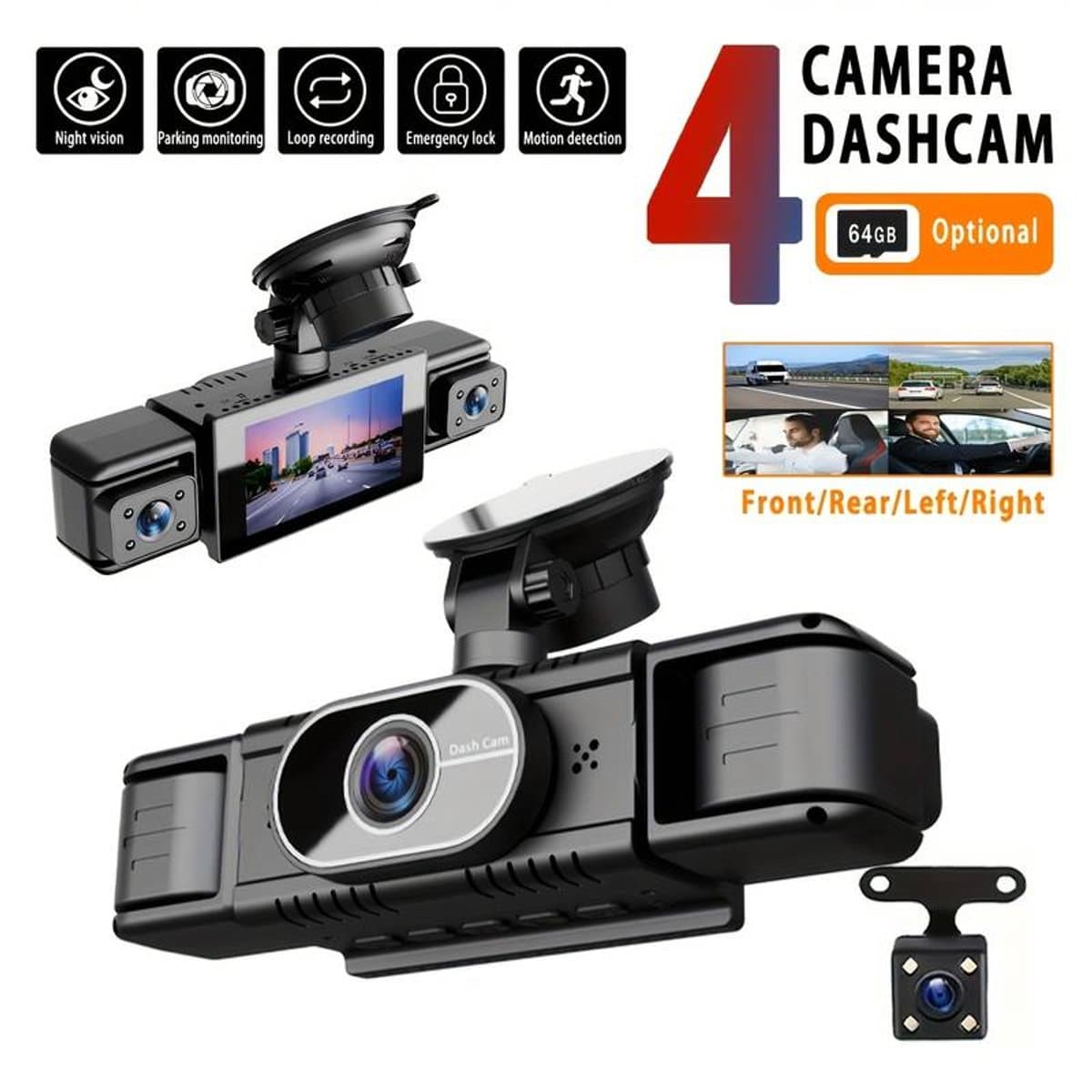 De F100 grensoverschrijdende dashcam beschikt over vier opnamelenzen, 1080p infrarood, nachtzicht en GPS, en neemt gelijktijdig op. — afbeelding 1