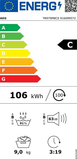 AEG TR979M8CS EcoLine - Wasdroger Warmtepompdroger - 9kg — thumbnail 3