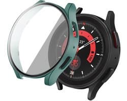 Screen protector - Geschikt voor Samsung Galaxy Watch 6 - 44 mm - Full Cover Hard Case / Beschermend Hoesje - Donkergroen