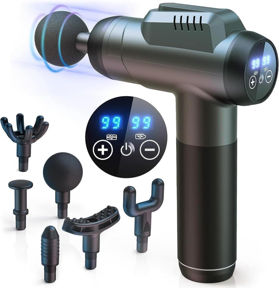 Diepe weefselmassage met 99 snelheden – Krachtige percussiemassager met LCD-touchscreen en 6 massagekoppen voor spierpijnverlichting en ontspanning — afbeelding 1