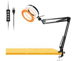 Ibenzoa® Verstelbare USB Ringlicht Lamp met Klemarm voor Werkbank en Bureau