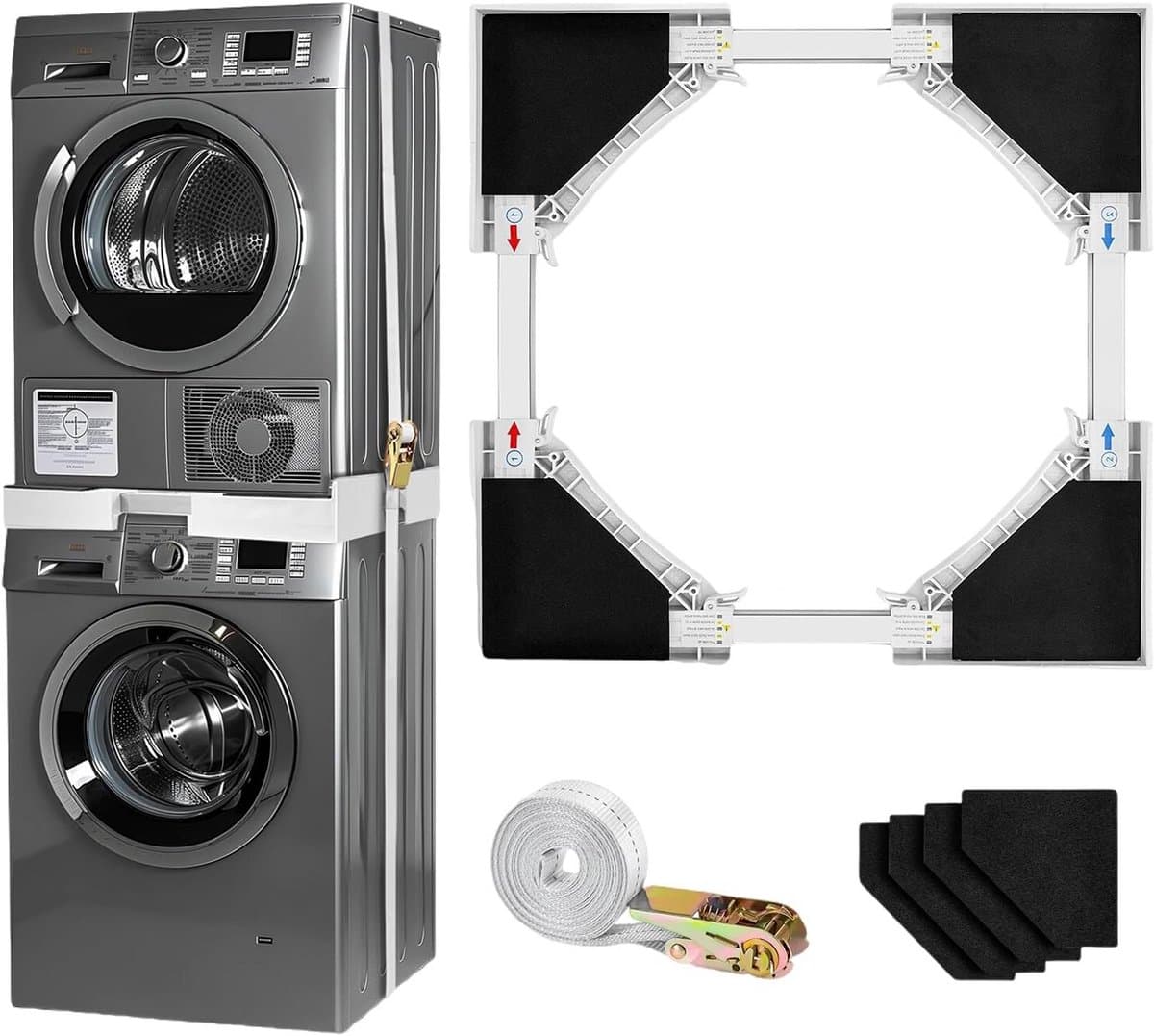 Universele Stapelset Wasmachine en Droger: Verstelbaar Frame met Anti-Vibratie Pads — afbeelding 1