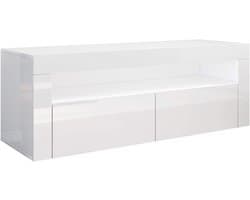 Moderne TV-kast 160 cm met LED-verlichting – Hoogglans wit, Geschikt voor TV's tot 65 inch, 2 Laden en 2 Deuren