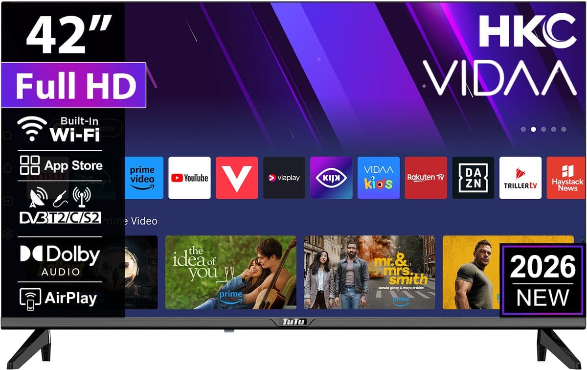 HKC VIDAA Smart TV - LED Full HD - 42 inch/107 cm - AirPlay & Hotelmodus - HDMI x3, USB x2, CI+ - Tripple Tuner DVB-T/T2/S/S2/C - Frameless Design - Geassembleerd in Eindhoven - H42Q1LF-V — afbeelding 1