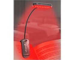 Rood LED-boeklampje met klem, USB-C oplaadbaar voor comfortabel lezen in het donker