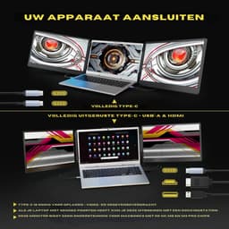 Zyrex® Professionele Portable Monitor Pro 2024 - Inclusief Beschermhoes en Kabels - Krachtige Laptop Scherm Uitbreider - Zwart - ‎36cm x 21cm x 4cm — thumbnail 3