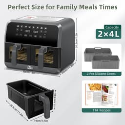 Dubbele Heteluchtfriteuse XL 8L - Dual Zone Airfryer met 2 Siliconen Matten & Recepten — thumbnail 5
