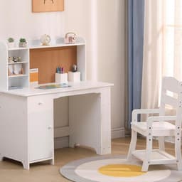Kinderbureau en Stoel met Opbergruimte - Houten Kindertafel met Etagère, Prikbord & Lade - Verstelbare Kinderstoel - Studiehoek Kinderkamer - 97x46x101cm - wit — thumbnail 4