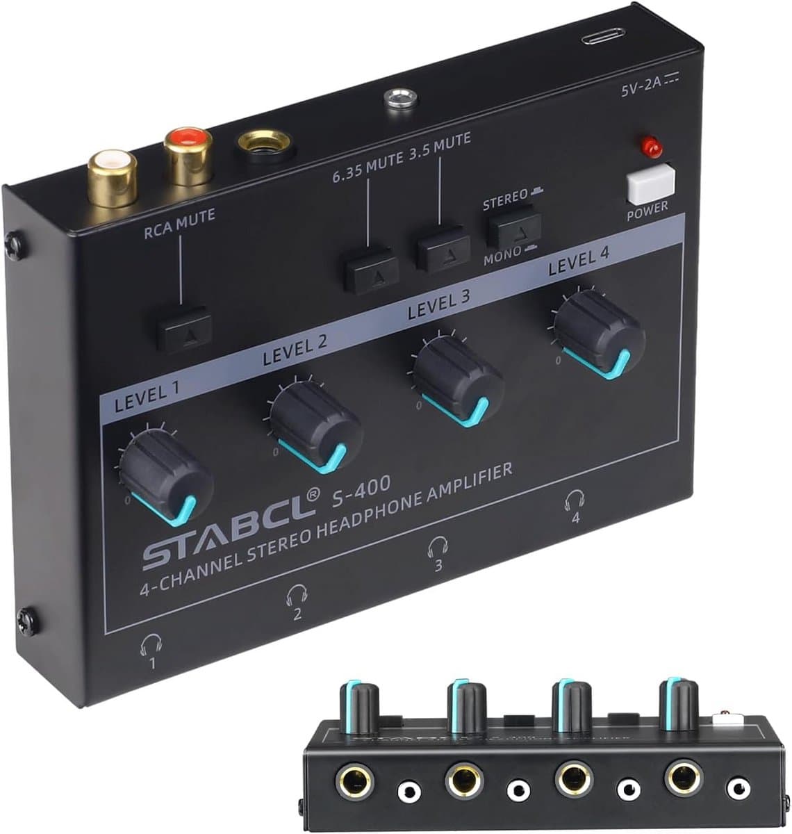 4 Kanaals Hoofdtelefoon Versterker Splitter met Stereo/Mono Input en 3.5mm/6.35mm Output — afbeelding 1