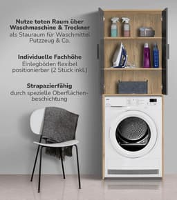 Hoogte Kast voor Wasmachine en Droger met Deuren in Eiken Zwart — thumbnail 4
