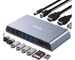 Veelzijdige 12-in-1 USB 3.0 Dockingstation met Dubbele HDMI, 6 USB-poorten en Gigabit Ethernet
