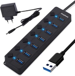 USB 3.0 Splitter 7 Poorts met 5V/2A Adapter en Individuele Aan/Uit-schakelaar — thumbnail 1