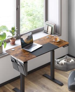 Elektrisch Zit-sta Bureau - Elektrisch Bureau verlichting en Geheugenfunctie - Bureau wielen - traploos verstelbaar - haak -60 x 120x (72-120) cm - Bruin - Zwart — thumbnail 2