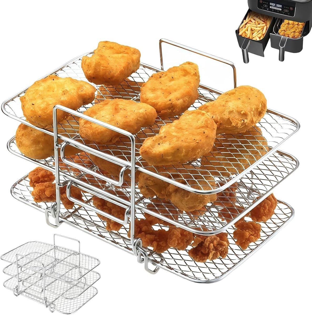 Airfryer accessoires, 3 etages heteluchtfriteuse, Grillrooster voor Ninja Foodi Dual Zone AF300EU/ AF400EU, Air Fryer Rack multifunctioneel, heteluchtfriteuse accessoires — afbeelding 1
