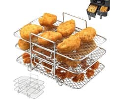Airfryer accessoires, 3 etages heteluchtfriteuse, Grillrooster voor Ninja Foodi Dual Zone AF300EU/ AF400EU, Air Fryer Rack multifunctioneel, heteluchtfriteuse accessoires