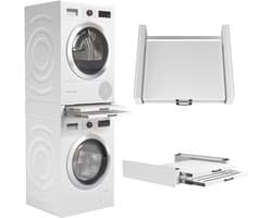 Wasophoogte® Tussenstuk wasmachine droger - Stapelkit wasmachine droger - Tussenkader met droogrek en plateau - Geschikt voor elk type - Wit