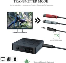 Bluetooth Transmitter & Receiver 2 in 1 - BT 5.0 - 3.5MM AUX / RCA - Bluetooth Zender - Bluetooth 5.0 Receiver - Bluetooth Ontvanger - Bluetooth Transmitter - Bluetooth Receiver - Transmitter - Receiver - Draadloze Ontvanger - Voor auto-tv-pc — thumbnail 4