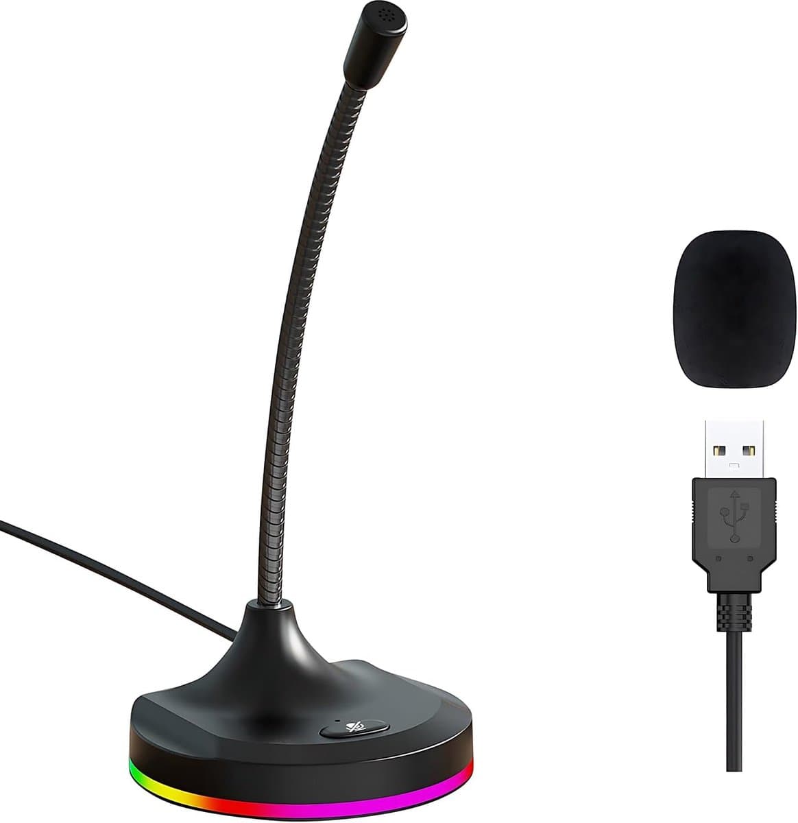 USB Computer Microfoon met Mute-Knop en RGB-Verlichting, Plug&Play Mic Geschikt voor Vergaderingen, Gaming, YouTube, Desktop PC Mic voor Mac/Windows - Zwart — afbeelding 1