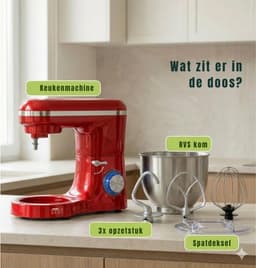 RONN® Mixer met mengkom - Mixer - Mixer met mengkom keukenmachine - Rood - ‎39cm x 24cm x 31cm — thumbnail 3