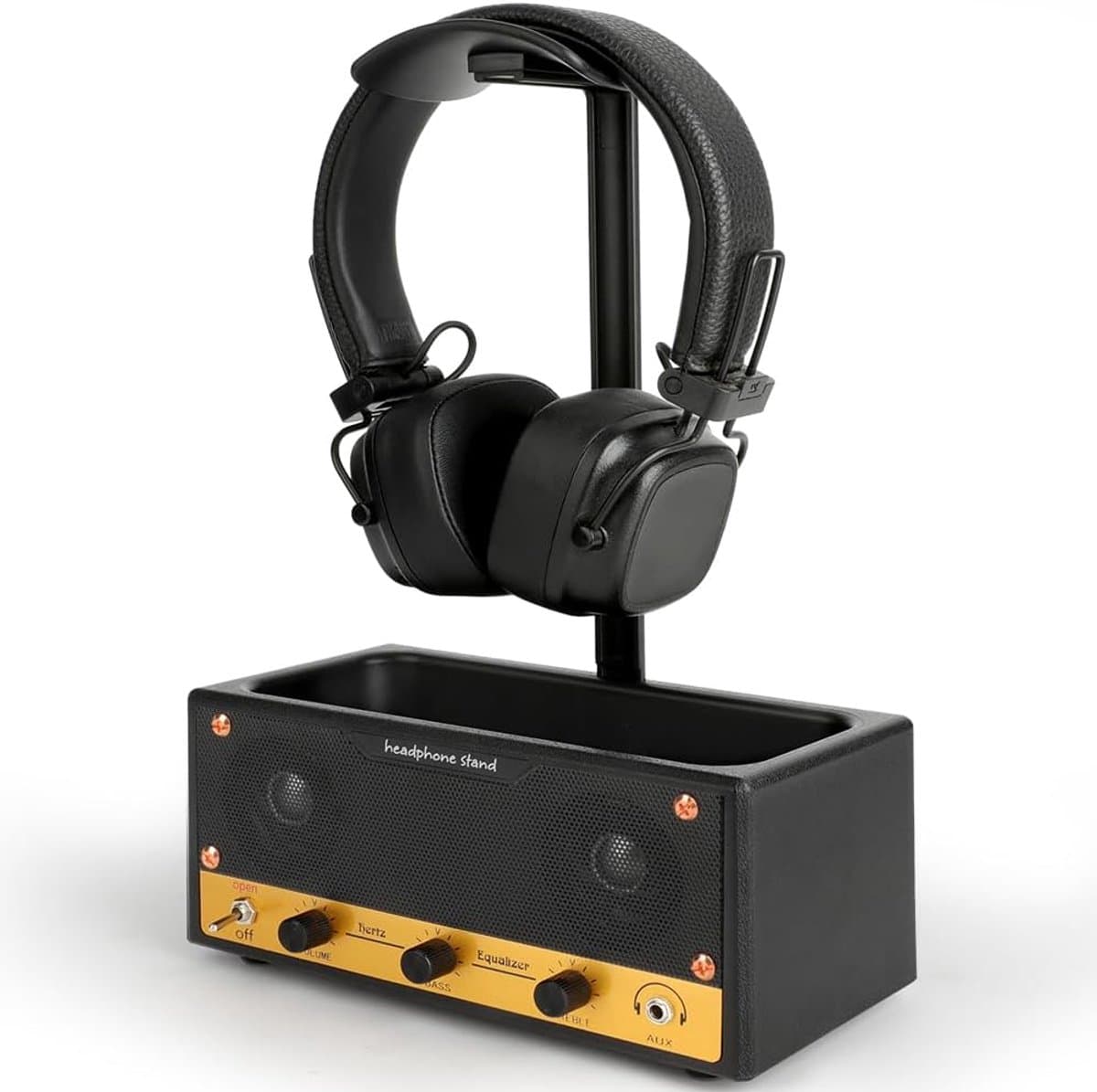 Hoofdtelefoon Standaard - Headset Houder - Bureau Organisatie - 2-in-1 Design - 18x6x8 cm - Zwart Goud — afbeelding 1