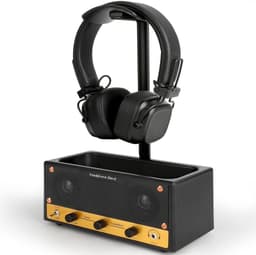 Hoofdtelefoon Standaard - Headset Houder - Bureau Organisatie - 2-in-1 Design - 18x6x8 cm - Zwart Goud — thumbnail 1