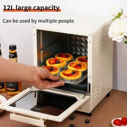 Airfryer - Heteluchtfriteuse - Broodrooster Oven - Keukenapparaten - met Voetkussens - Handgreep - Bak - Gegalvaniseerd binnenpaneel - Glazen deur - Jaloezie - 12L - 220V - 70-250 ℃ - 0-60 min Timingknop - Beige — thumbnail 5