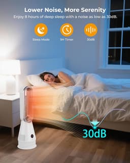 Bladloze Ventilator - Toren Verwarmer - Zomer Winter - 2-in-1 Functie - 64cm Hoog - Wit — thumbnail 4