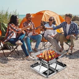 Opvouwbaar Roestvrij Stalen Vuurplaats Barbecuerek - Draagbare Houtskoolgrill voor Camping en Picknick met Draagtas — thumbnail 5