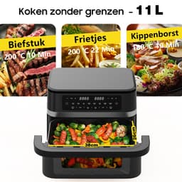 Dewelling DUAF-LR-100A - XXL Airfryer Dual Zone 11L - 2950W Heteluchtfriteuse – Zichtvenster & Uitneembare Scheidingswand — thumbnail 2