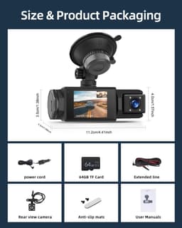 Dashcam 3-kanaals 1080p met Wifi, Nachtzicht en G-sensor voor Voor, Achter en Interieur — thumbnail 3