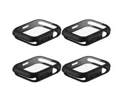 Zwart smartwatch screenprotector met geïntegreerde case 46 mm serie 10 / 11 geschikt voor Apple Watch dames en heren set van 4 stuks pc frame met gehard glas beschermhoes volledig omsluitend casual design
