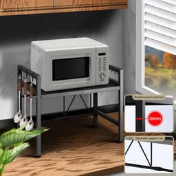 Deliqa magnetronrek organisator - zwart - uitschuifbaar - 42 - 64 cm - organizer - opbergrek - 20 kg draagvermogen - voor oven / magnetron / airfryers — thumbnail 5