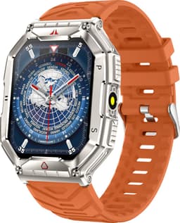 Knobbout 2.1” (3.4*4.2cm) Groot Outdoor Smartwatch – Barometer, LED-Zaklamp- Bluetooth Bellen- Kompas & Hoogtemeter- AI spraakassistent -Hartslag & SpO₂ - 650mAh Batterij - 1ATM Waterdicht - Oranje siliconen horlogeband — thumbnail 1