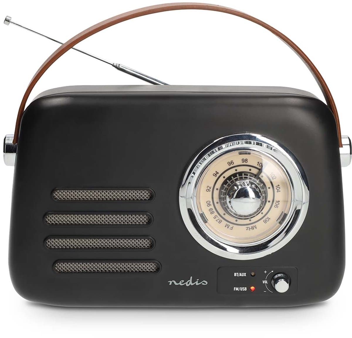 Nedis Draagbare Retro Radio - Bluetooth / FM - Subwoofer - Analoog - Zwart — afbeelding 1