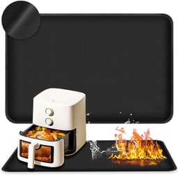 Hittebestendige matten - 60*40cm - Siliconen aanrechtbeschermer - Vuurvaste onderlegger - Hittebeschermingsmat - Dikke aanrechtbeschermer - Antislipglasvezel - Voor airfryer, koffiezetapparaat, broodrooster - Zwart — thumbnail 6