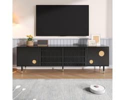 TV Kast - Mediameubel Dressoir - Woonkamer Opbergen - Rooster en Gouden Details - 170x36x54 cm - Zwart
