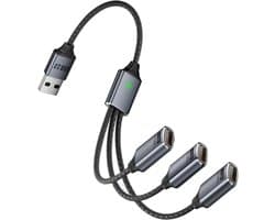 USB-oplaadkabel: Type-C dockingstation, 3-poorts splitter, snellaadkabel met chip | Geschikt voor apparaten in voertuigen, campers, werk, kamperen binnenshuis, 2 stuks