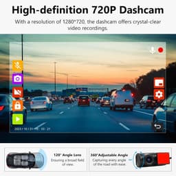 1280x720P USB HD-dashcam met 360° verstelbare kijkhoek (120°), groothoekloopopname, compatibel met Eonon GPS, CarPlay, Android Auto, Android 10 en Android 13. Ook compatibel met auto-audiosystemen (A100). — thumbnail 3