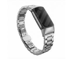 Stalen Smartwatch bandje - Geschikt voor Fitbit Charge 5 / Fitbit Charge 6 metalen schakel band - zilver - Strap-it Horlogeband / Polsband / Armband