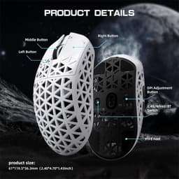 ATTACK SHARK R5 Ultra - Gamingmuis - Koolstofvezel Behuizing - 39g Ultralicht - HyperSpeed Draadloos - 2.4G / Bluetooth / USB-C Bedraad - PAW3950MAX Sensor - 8000Hz Pollingsnelheid - 42.000 DPI - Windows & Mac - Wit — thumbnail 3