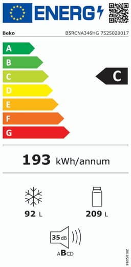 Beko B5rcna346hg - Koelvriescombinatie - 301l - No Frost - 35 Db — thumbnail 2