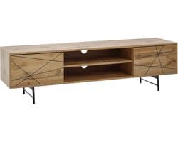 Lowboard Eikenlook met Zwarte Decoratieve Strips en Poten - Modern Design TV-Kast voor Tot 70 inch