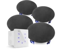 Power Dynamics Powerline A100W Set met witte inbouw versterker en 4 zwarte plafondspeakers