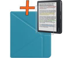 Hoesje Geschikt voor Kobo Libra Colour Hoes Book Case - Hoes Geschikt voor Kobo Libra Colour Hoesje Book Cover Met Screenprotector - Turquoise