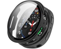 Hoesje Geschikt voor Samsung Galaxy Watch 8 44MM - Ingebouwde Tempered Glass Screen Protector - Hard Plastic Bumper Case - Zwart