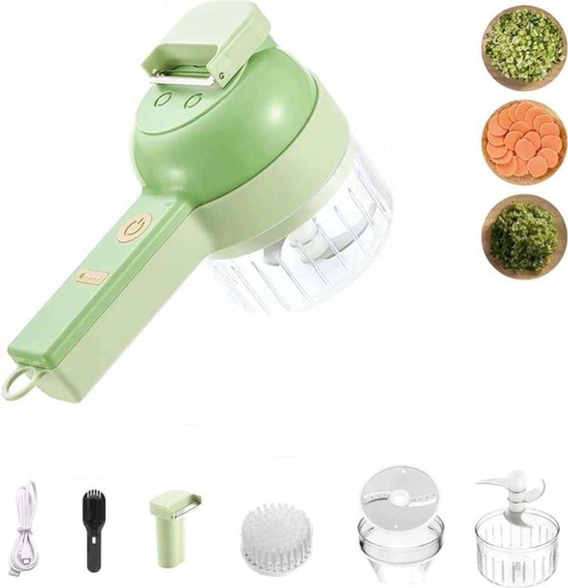 Elektrische Groenteversnipperaar- Knoflook ui- USB Oplaadbaar- Keukenmachine met Reinigingsborstel- 2 Messen- Lepel en Aardappelschiller — afbeelding 1