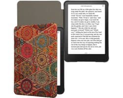 kwmobile Cork Case Compatible with Amazon Kindle Paperwhite (2024)/Colorsoft - Book Style Protective e-Reader Flip Cover Folio Case - Fractions Dark Pink / Red / Blue